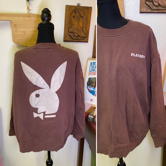Playboy Pacsun Sweatshirt Women’s Large Crewneck Pullover Brown Big Bunny Logo - Picture 1 of 15